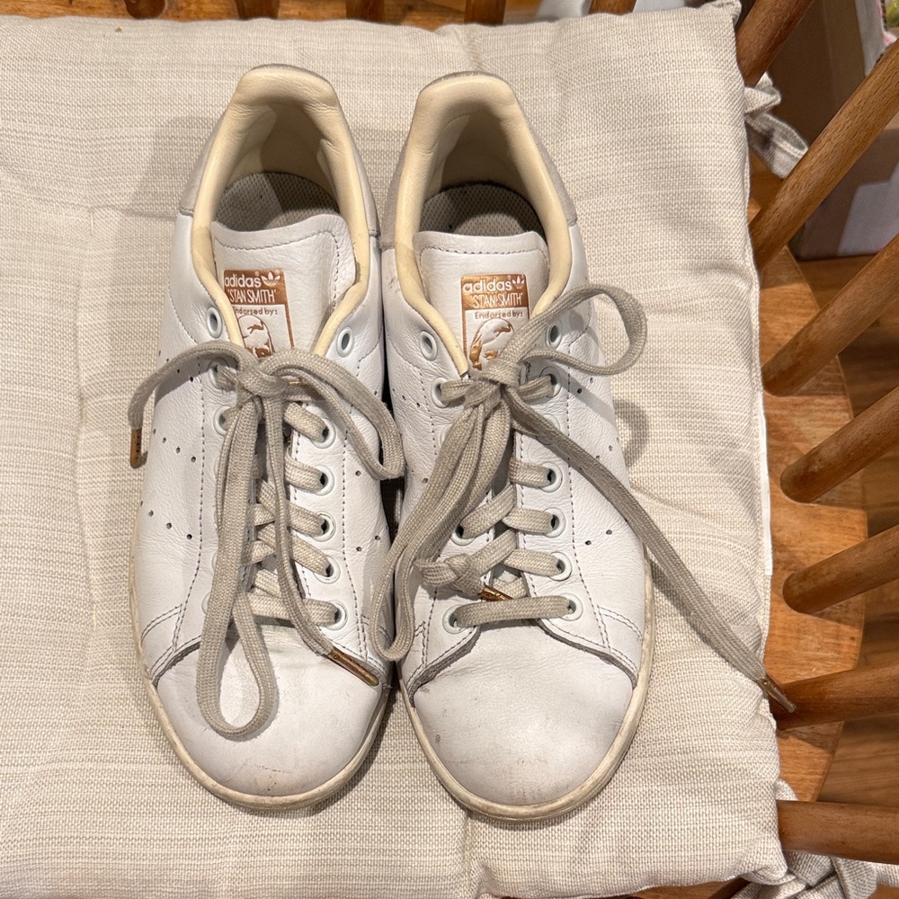 adidas White Leather Sneakers with Beige Accents